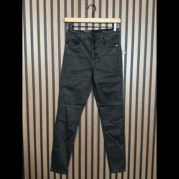 New Blank NYC Jeans 27 Womens Black Waxed Exposed Button Fly Skinny Fit - Picture 1 of 9